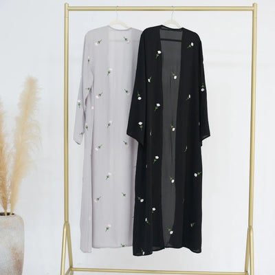 Blume Stickerei Dubai Offene Abaya Muslimische Frauen Elegante Strickjacke Mantel Nahen Osten Türkei Islam Kleidung Islamischen Party Robe