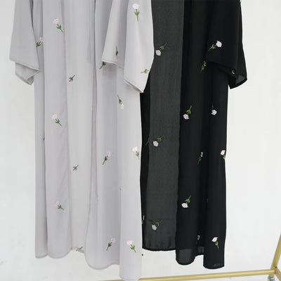 Blume Stickerei Dubai Offene Abaya Muslimische Frauen Elegante Strickjacke Mantel Nahen Osten Türkei Islam Kleidung Islamischen Party Robe