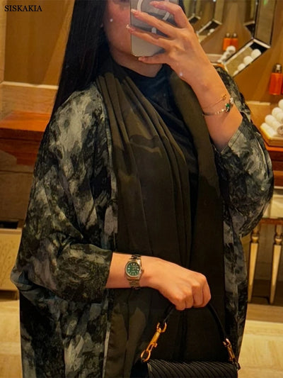 Siskakia Open Abaya für muslimische Frau Fledermaus Ärmel elegante lose Strickjacke Dubai marok kanis che Mode Kebaya Kleidung