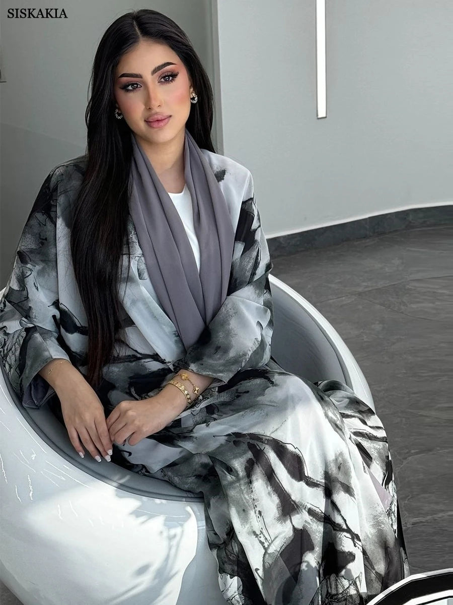 Siskakia Open Abaya für muslimische Frau Fledermaus Ärmel elegante lose Strickjacke Dubai marok kanis che Mode Kebaya Kleidung