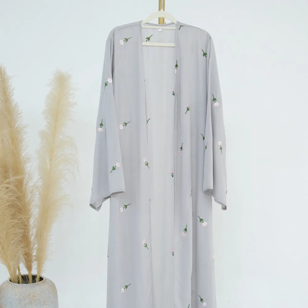 Blume Stickerei Dubai Offene Abaya Muslimische Frauen Elegante Strickjacke Mantel Nahen Osten Türkei Islam Kleidung Islamischen Party Robe