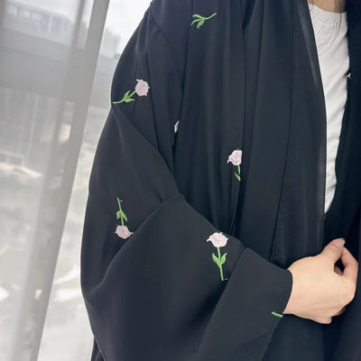 Blume Stickerei Dubai Offene Abaya Muslimische Frauen Elegante Strickjacke Mantel Nahen Osten Türkei Islam Kleidung Islamischen Party Robe