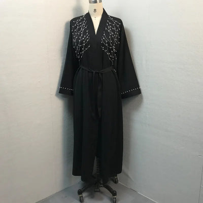 UNI 2024 Autumn Muslim Black Open Robe Muslim Women Fashion Elegant Abaya Solid Color Cardigan Dress Dubai Turkey Middle East