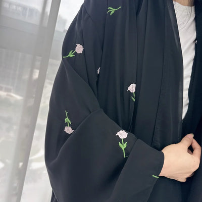 Blume Stickerei Dubai Offene Abaya Muslimische Frauen Elegante Strickjacke Mantel Nahen Osten Türkei Islam Kleidung Islamischen Party Robe