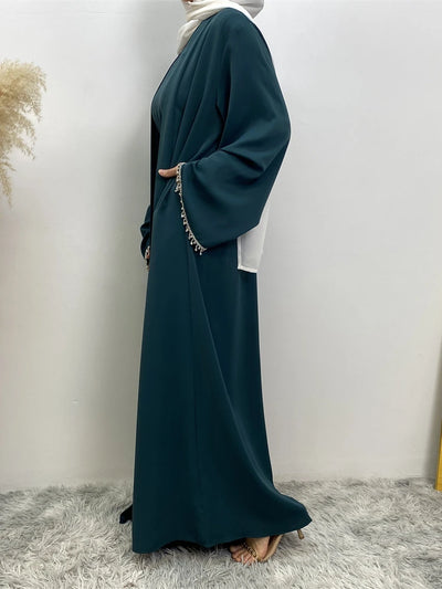 Eid Muslim Abaya Women 2 Piece Set with Inner Dress Diamond Kimono Cardigan Ramadan Abayas Kaftan Dubai Long Robe Vestidos Largo