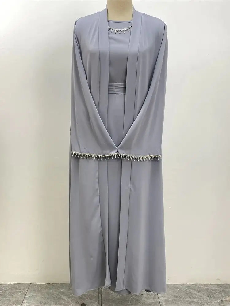 New Muslim Elegant Abaya Cuff Beading Islam Black Dress Dubai Long Woman Evening Robe Kaftan Moroccan Wedding Caftan Ramadan