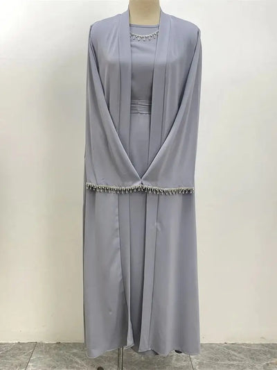 New Muslim Elegant Abaya Cuff Beading Islam Black Dress Dubai Long Woman Evening Robe Kaftan Moroccan Wedding Caftan Ramadan