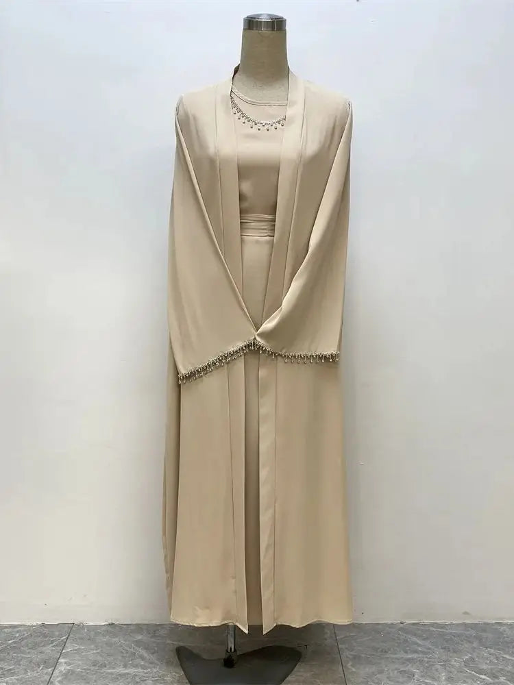 New Muslim Elegant Abaya Cuff Beading Islam Black Dress Dubai Long Woman Evening Robe Kaftan Moroccan Wedding Caftan Ramadan