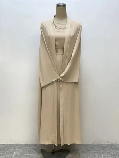New Muslim Elegant Abaya Cuff Beading Islam Black Dress Dubai Long Woman Evening Robe Kaftan Moroccan Wedding Caftan Ramadan