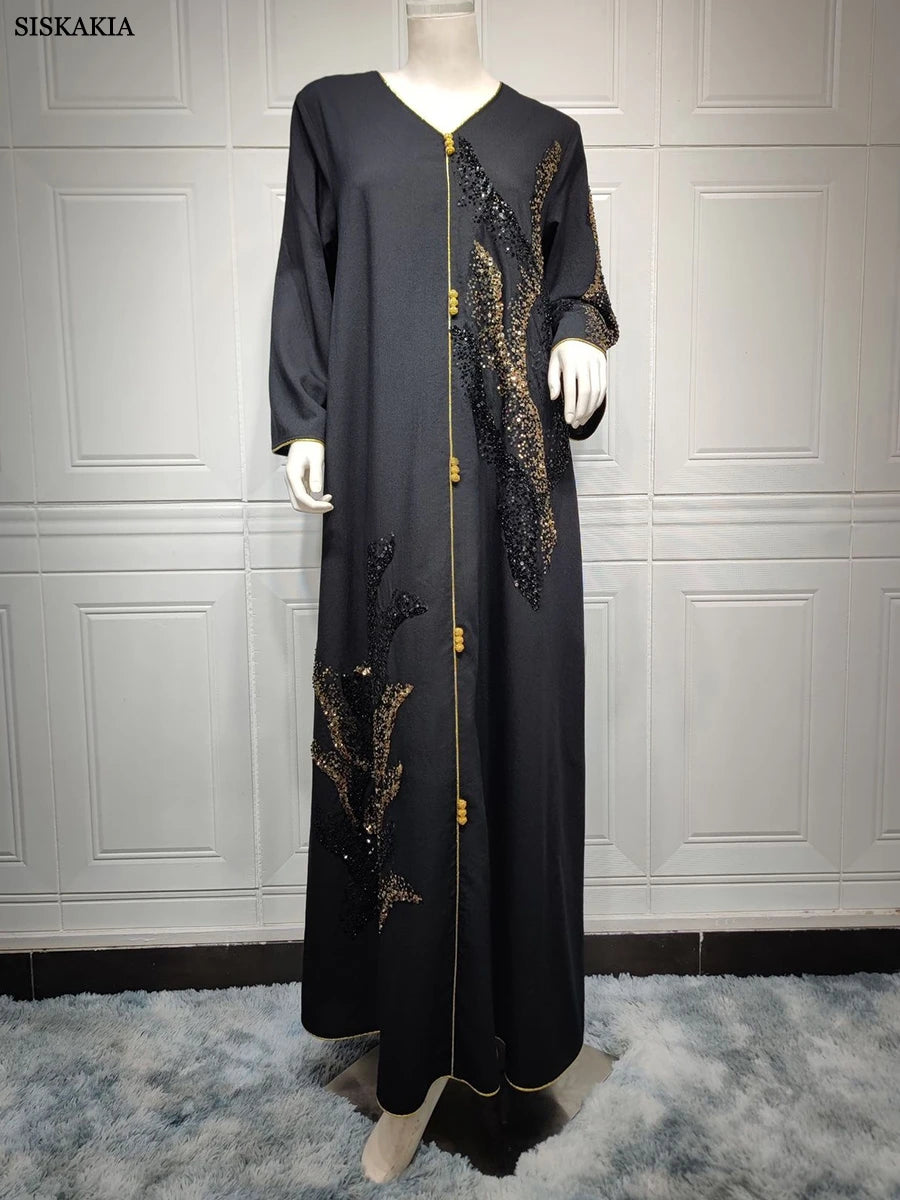 Ramadan Abayas For Women Dubai 2023 Floral Embroidery Luxury  Sequined Casual Loose Dress Elegant Prom Dresses Female Clothing