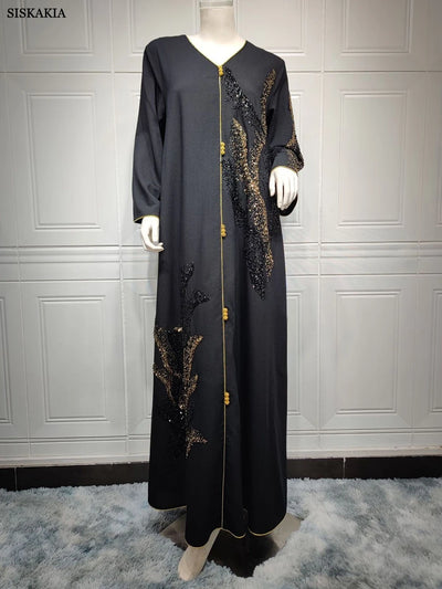 Ramadan Abayas For Women Dubai 2023 Floral Embroidery Luxury  Sequined Casual Loose Dress Elegant Prom Dresses Female Clothing