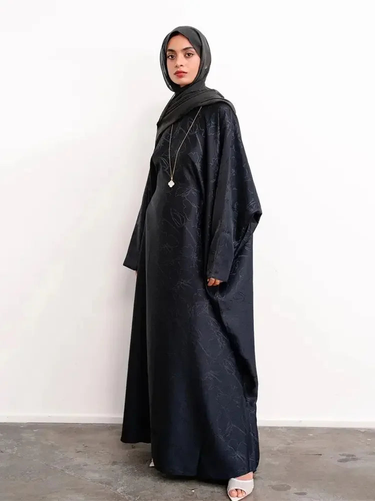 Satin Frauen Kaftan Marocain Robe Femme Musulmane Vestidos Schwarz Abaya Damen Dubai Muslimischen Kaftan Afrikanische Kleider Gebet Kleidung
