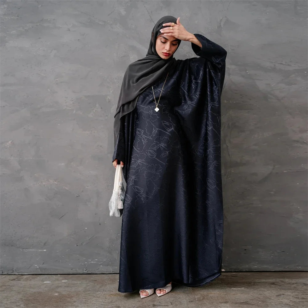 Satin Frauen Kaftan Marocain Robe Femme Musulmane Vestidos Schwarz Abaya Damen Dubai Muslimischen Kaftan Afrikanische Kleider Gebet Kleidung