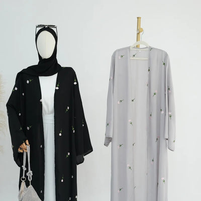 Blume Stickerei Dubai Offene Abaya Muslimische Frauen Elegante Strickjacke Mantel Nahen Osten Türkei Islam Kleidung Islamischen Party Robe