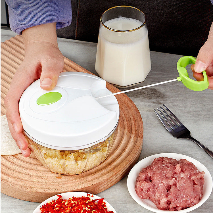 Manueller Zwiebelhacker mit Handseilzug und Knoblauchpresse aus Edelstahl.